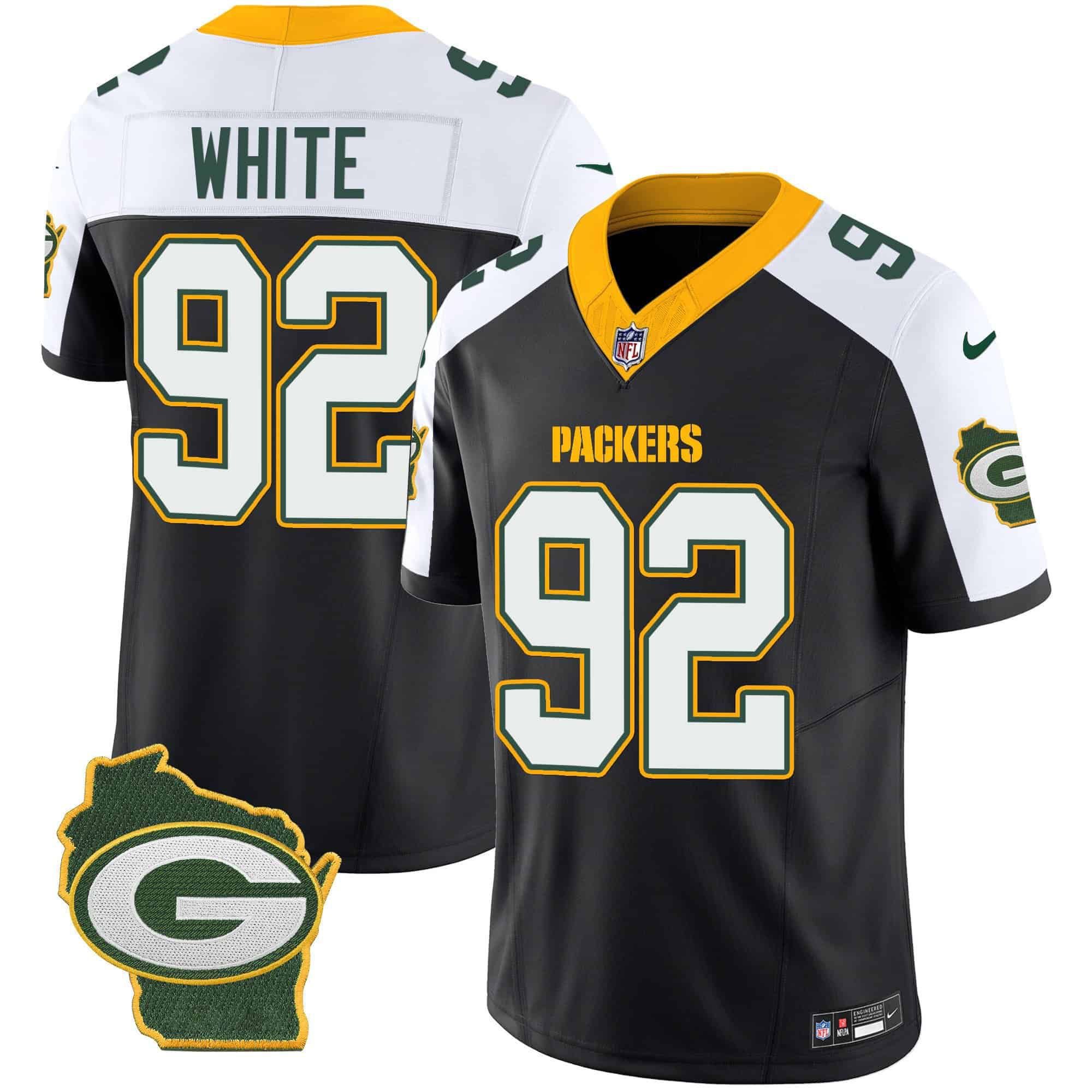 Men Green Bay Packers #92 White Black 2024 Nike Home Patch Vapor NFL Jersey